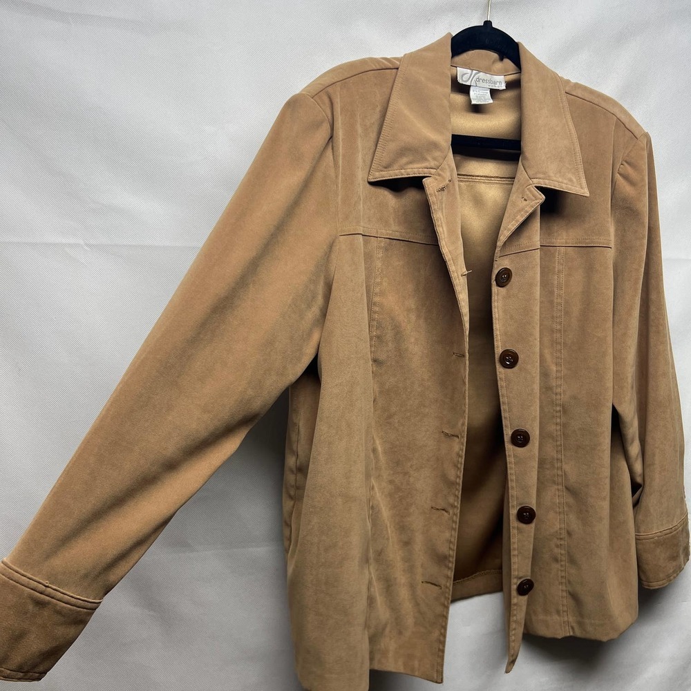 Dress Barn Faux Suede Women's Brown Button Front Shacket Size 1X - Picture 3 of 7